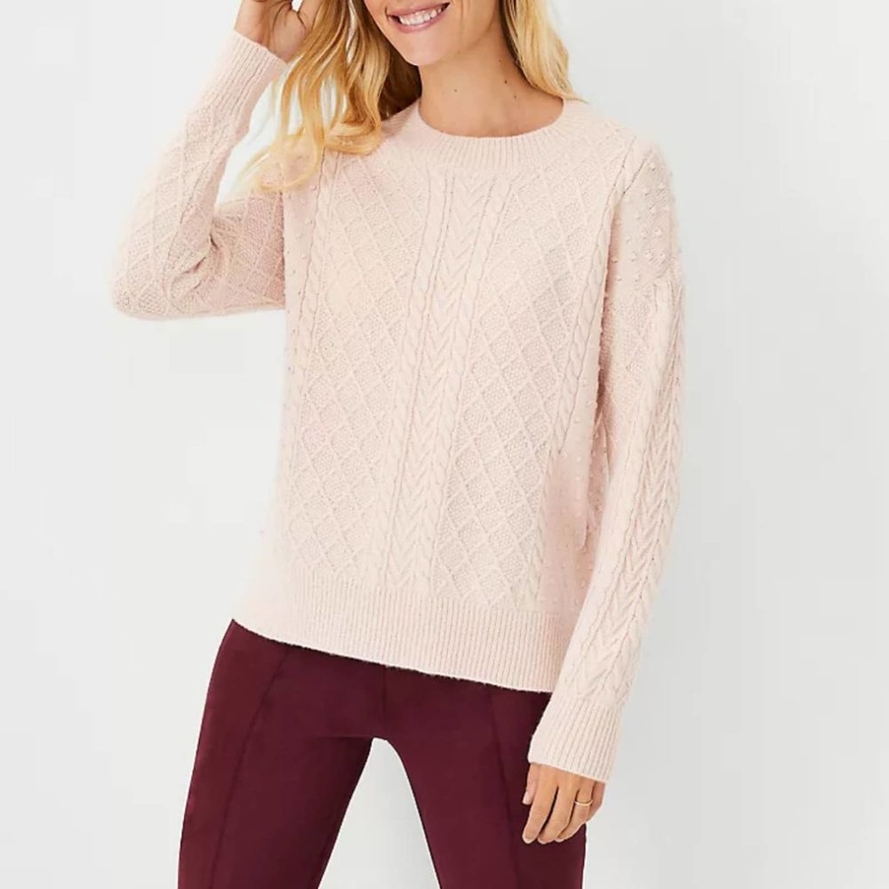 ANN TAYLOR Mixed Cable Sweater Light Pink {RR33}